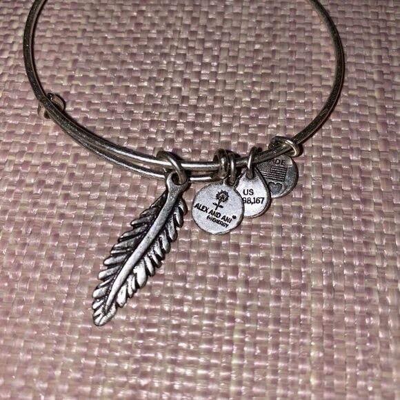 Alex and Ani Silver Colored Dangle Feather Charm Bracelet Gently Worn - Picture 2 of 3